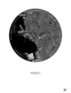 Manila Satellite View Poster 6km B&W | Gravura – Light background