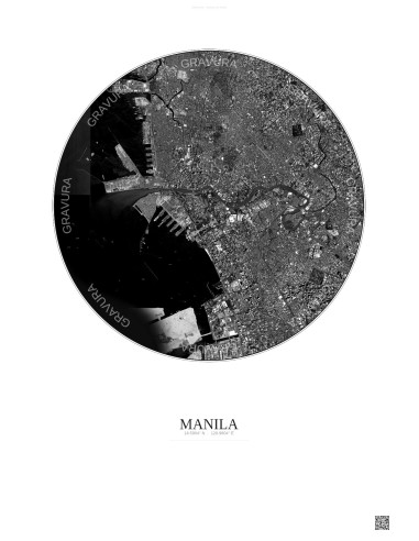 Manila Satellite View Poster 6km B&W | Gravura – Light background