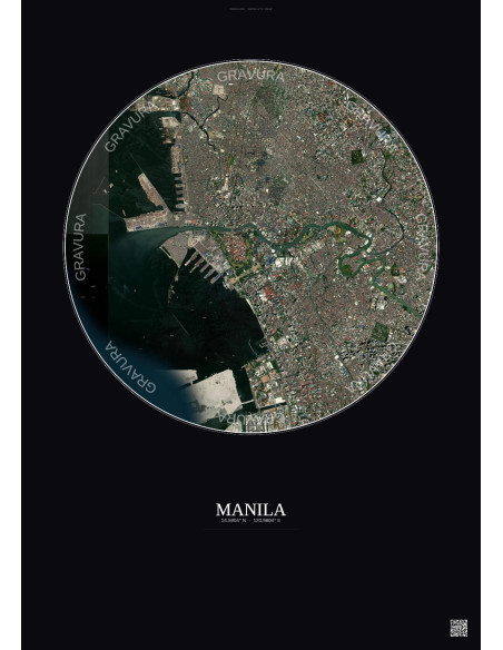 Manila Satellite View Poster 6km Color | Gravura – Dark background