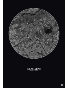 Affiche Islamabad – Poster vue satellite 10km N&B | Gravura – Fond foncé