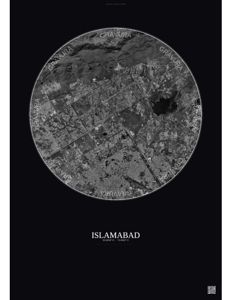 Islamabad Satellite View Poster 10km B&W | Gravura – Dark background