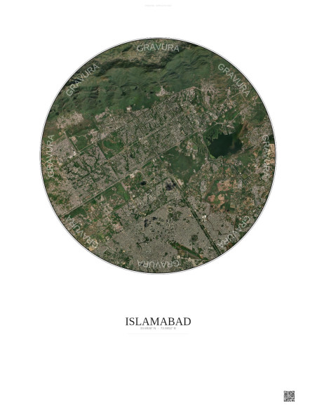 Affiche Islamabad – Poster vue satellite 10km Couleur | Gravura – Fond clair
