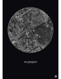 Affiche Islamabad – Poster vue satellite 2.5km N&B | Gravura – Fond foncé