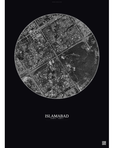 Islamabad Satellite View Poster 2.5km B&W | Gravura – Dark background