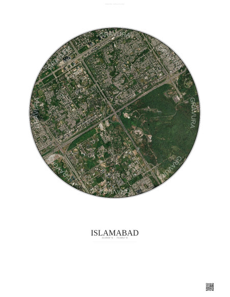 Affiche Islamabad – Poster vue satellite 2.5km Couleur | Gravura – Fond clair