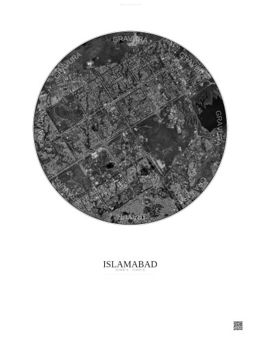 Islamabad Satellite View Poster 6km B&W | Gravura – Light background