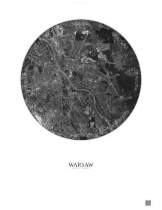 Warsaw Satellite View Poster 10km B&W | Gravura – Light background