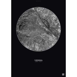 Vienna Satellite View Poster 10km B&W | Gravura – Dark background
