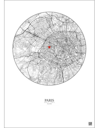 Paris - Custom City Map 10 km · Light background