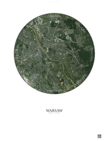 Affiche Warsaw – Poster vue satellite 10km Couleur | Gravura – Fond clair