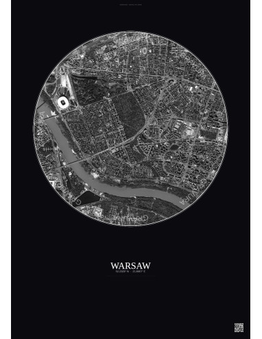 Warsaw Satellite View Poster 2.5km B&W | Gravura – Dark background