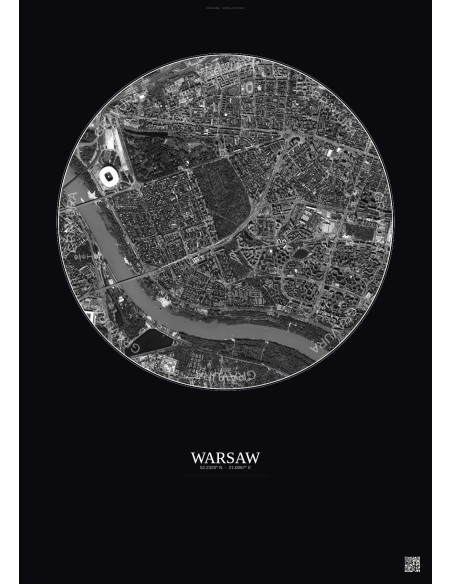 Warsaw Satellite View Poster 2.5km B&W | Gravura – Dark background