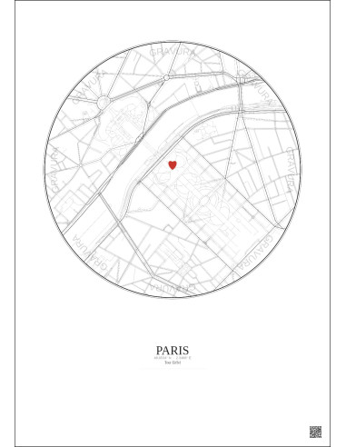 Paris - Custom City Map 1 km · Light background