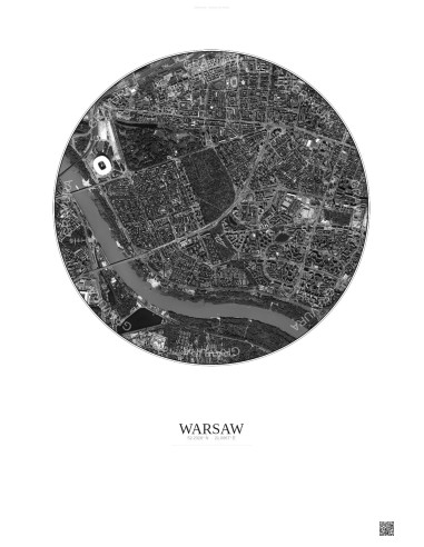 Warsaw Satellite View Poster 2.5km B&W | Gravura – Light background