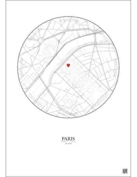 Paris - Custom City Map 1 km · Light background