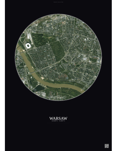 Affiche Warsaw – Poster vue satellite 2.5km Couleur | Gravura – Fond foncé