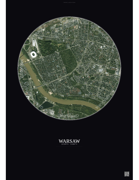 Affiche Warsaw – Poster vue satellite 2.5km Couleur | Gravura – Fond foncé