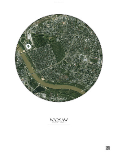 Warsaw Satellite View Poster 2.5km Color | Gravura – Light background
