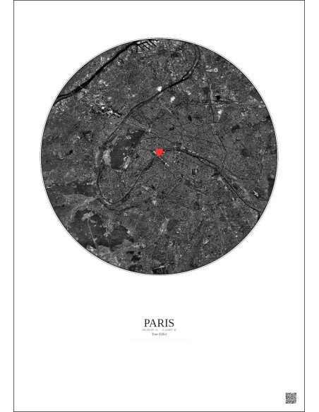 Paris - Custom Satellite View 10 km · B&W · Light background
