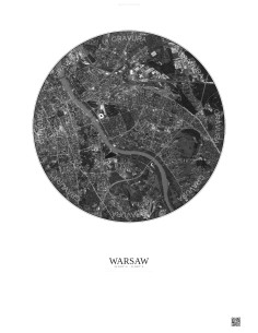Warsaw Satellite View Poster 6km B&W | Gravura – Light background
