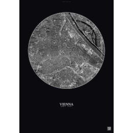 Affiche Vienna – Poster vue satellite 6km N&B | Gravura – Fond foncé
