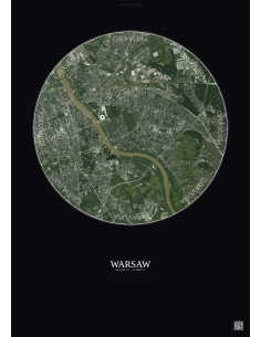 Warsaw Satellite View Poster 6km Color | Gravura – Dark background