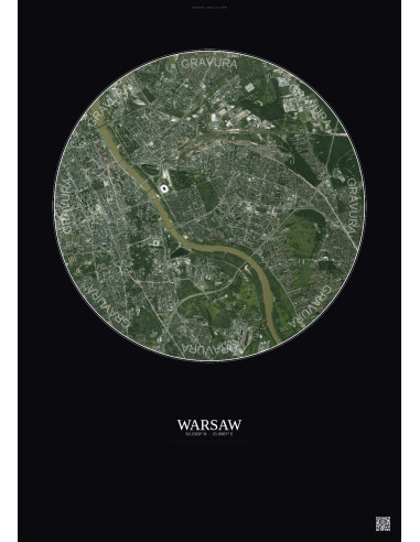 Affiche Warsaw – Poster vue satellite 6km Couleur | Gravura – Fond foncé