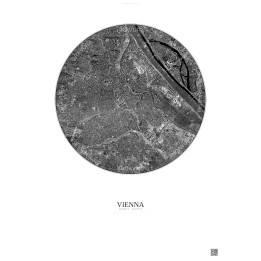 Vienna Satellite View Poster 6km B&W | Gravura – Light background
