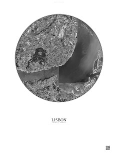 Lisbon Satellite View Poster 10km B&W | Gravura – Light background