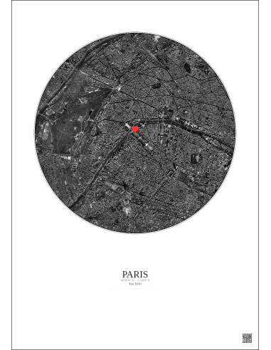 Paris - Vue satellite personnalisée 5 km · N&B · Fond clair