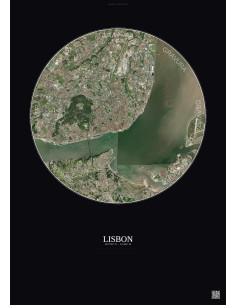 Lisbon Satellite View Poster 10km Color | Gravura – Dark background
