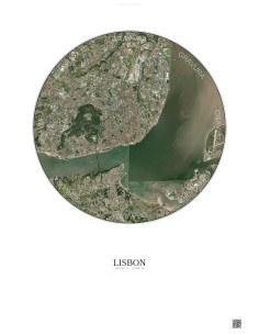 Lisbon Satellite View Poster 10km Color | Gravura – Light background