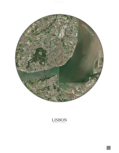 Affiche Lisbon – Poster vue satellite 10km Couleur | Gravura – Fond clair