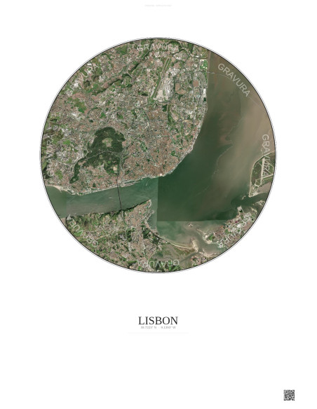 Affiche Lisbon – Poster vue satellite 10km Couleur | Gravura – Fond clair