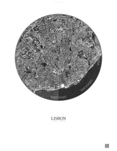 Lisbon Satellite View Poster 2.5km B&W | Gravura – Light background