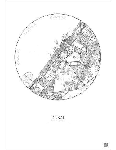 Dubai City Map Poster 20km | Gravura – Light background