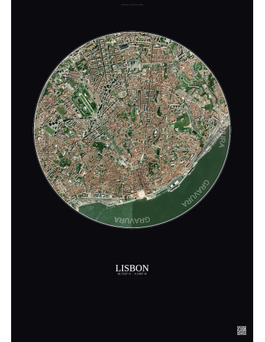 Lisbon Satellite View Poster 2.5km Color | Gravura – Dark background