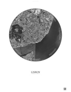 Affiche Lisbon – Poster vue satellite 6km N&B | Gravura – Fond clair