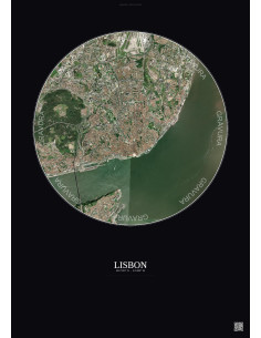 Lisbon Satellite View Poster 6km Color | Gravura – Dark background
