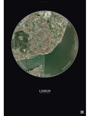 Lisbon Satellite View Poster 6km Color | Gravura – Dark background