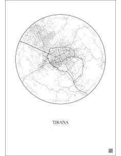 Affiche Tirana – Poster carte de ville 10km | Gravura – Fond clair 2