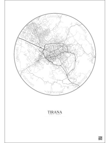 Tirana City Map Poster 10km | Gravura – Light background