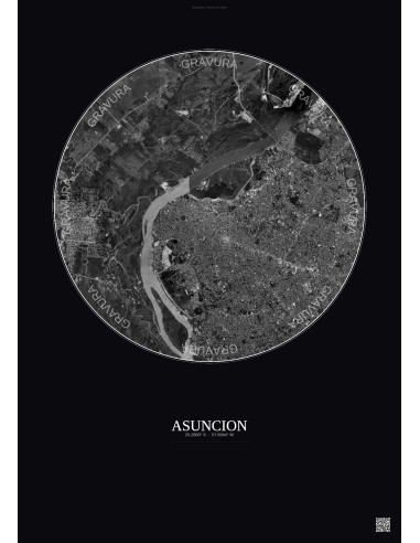 Asuncion Satellite View Poster 10km B&W | Gravura – Dark background