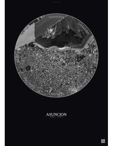 Affiche Asuncion – Poster vue satellite 2.5km N&B | Gravura – Fond foncé