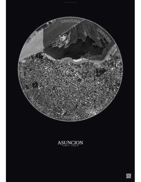 Affiche Asuncion – Poster vue satellite 2.5km N&B | Gravura – Fond foncé