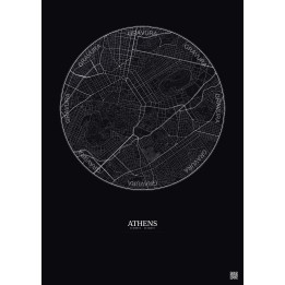 Affiche Athens – Poster carte de ville 2.5km | Gravura – Fond foncé