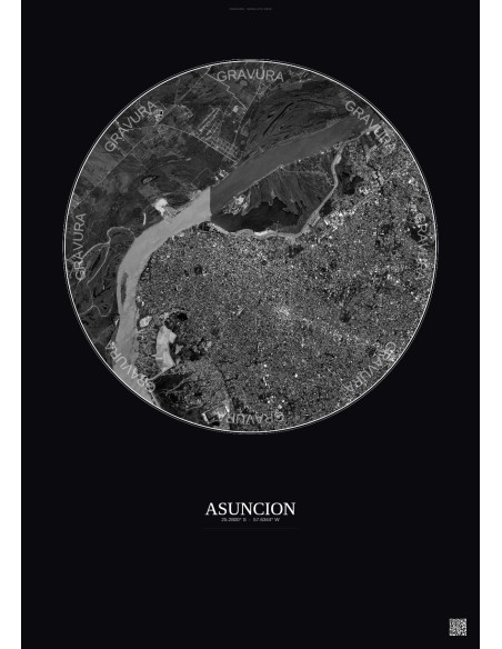 Asuncion Satellite View Poster 6km B&W | Gravura – Dark background