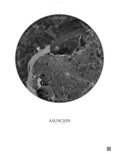 Affiche Asuncion – Poster vue satellite 6km N&B | Gravura – Fond clair