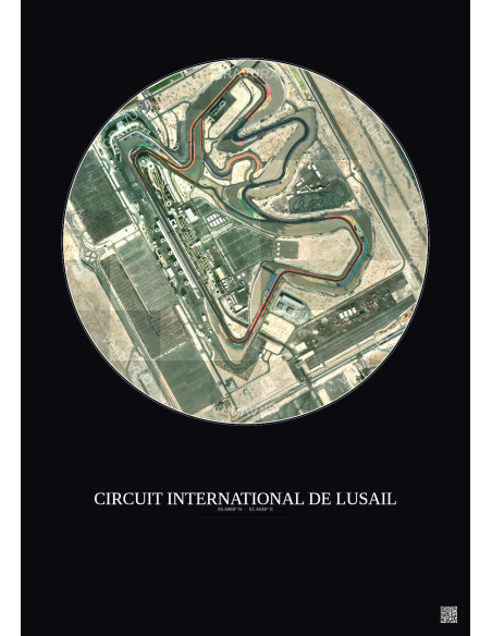 Circuit International De Lusail Satellite View Poster 1km Color | Gravura – Dark background