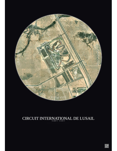 Affiche Circuit International De Lusail – Poster vue satellite 2.5km Couleur | Gravura – Fond foncé